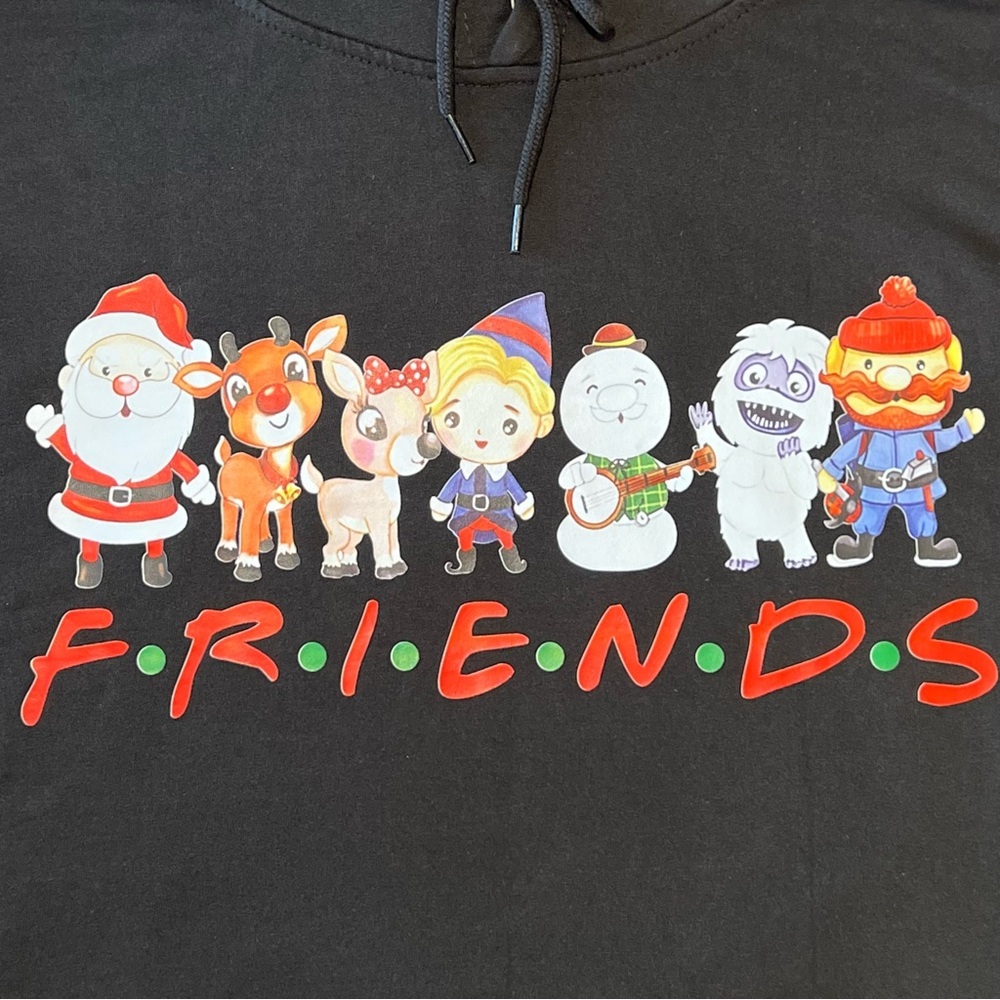 New Rudolph FRIENDS Graphic Sweatshirt Hoodie Black Unisex Women’s XL NWT - Picture 3 of 16
